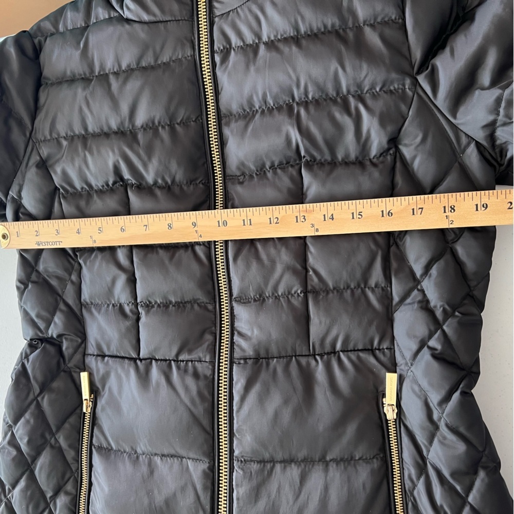 Michael Kors Women’s Puffer Quilted Coat Down Jacket Hooded Gold Zip Black Sz M - Picture 11 of 16